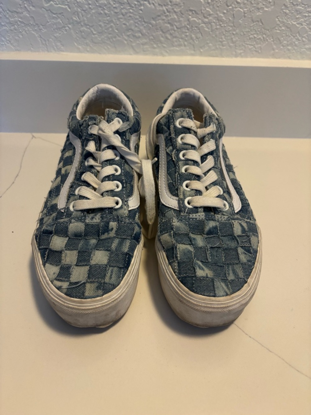 Vans Denim Checkerboard Low-Top Sneakers - Blue & White